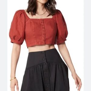 Joie Red Puff Sleeve Crop Top